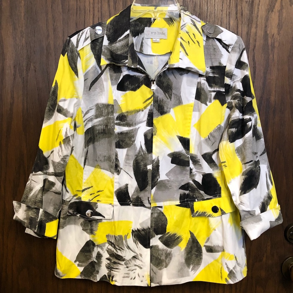 Erin London Lightweight Zip Jacket Blazer Yellow Black Grey Medium
